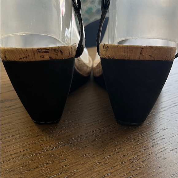 Lauren Ralph Lauren Rosalia T-strap Black Patent  Thong Cork Wedge Sandal - Picture 4 of 8